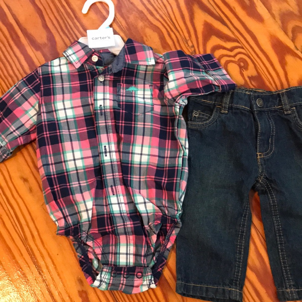 NWT plaid button up and jeans